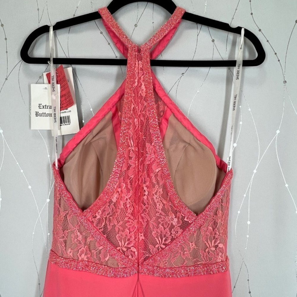 NWT Sherri Hill 50998 Coral Pink Lace Formal Gown $498 - Picture 8 of 12